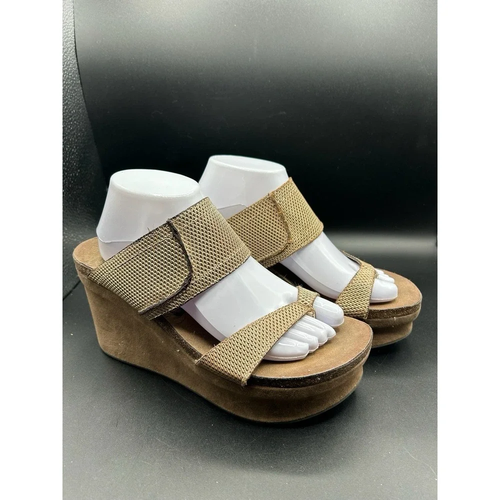 Womens OTBT Starlike Platform Wedge Sandals Gold Mesh Size 9.5